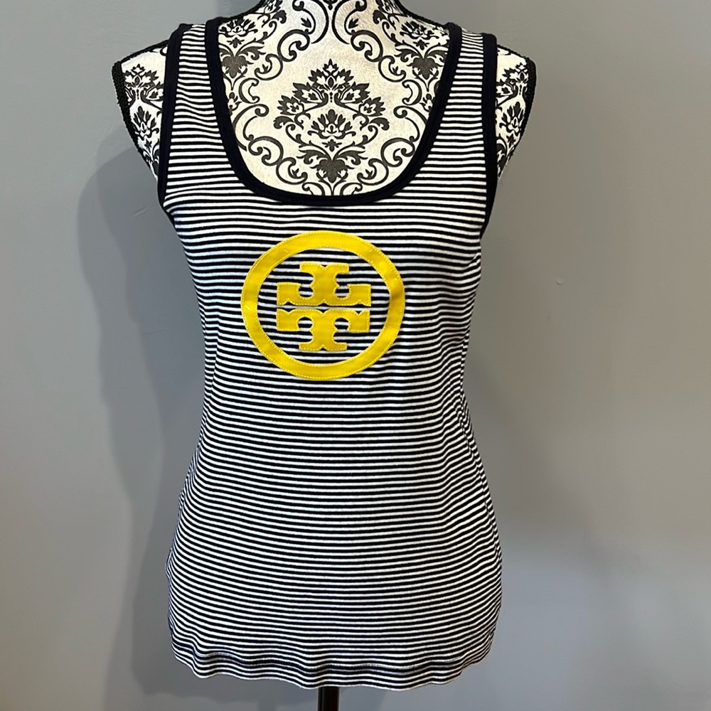 Tory Burch navy and white tank top